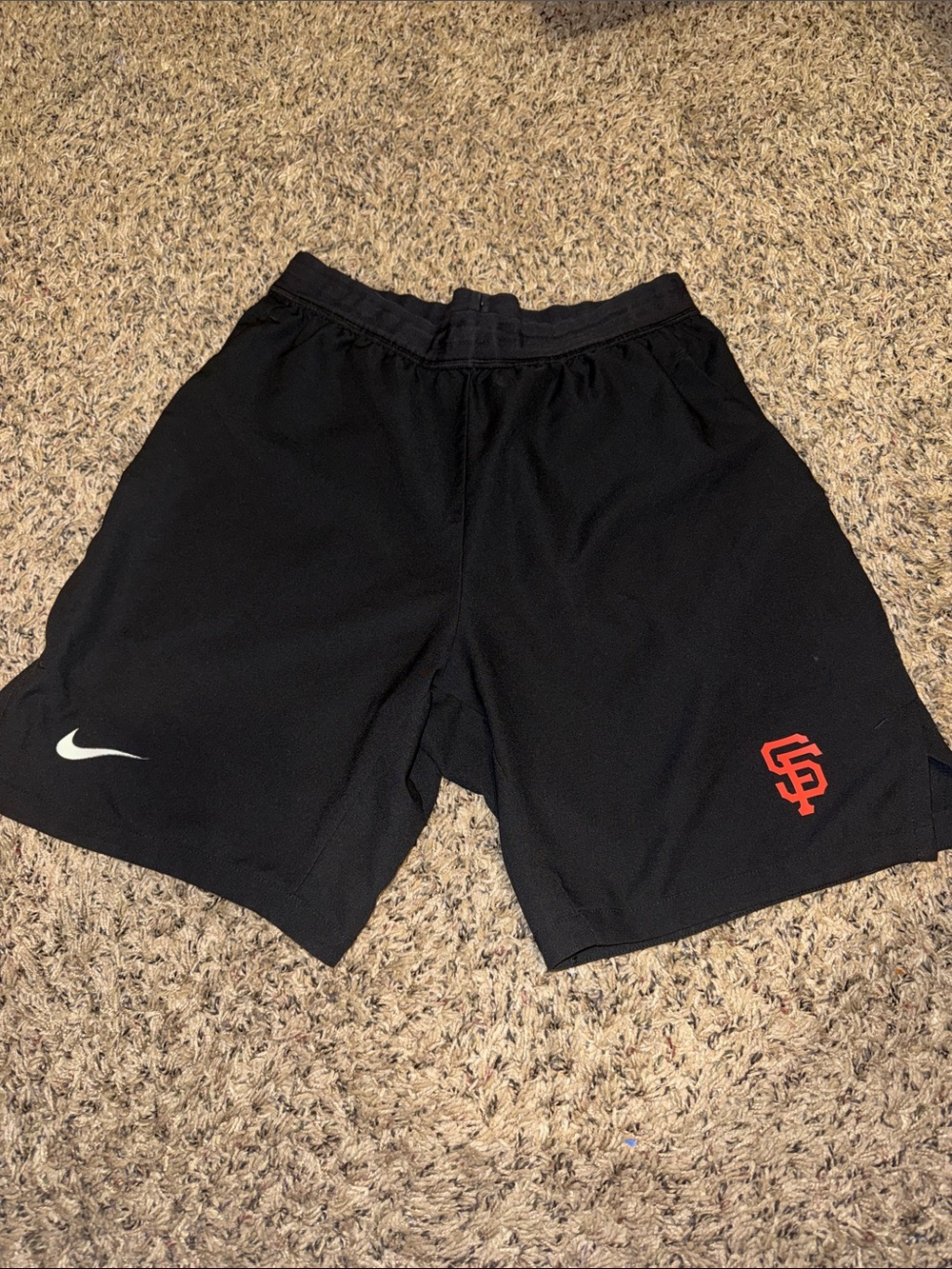 Nike Men’s Black Athletic Shorts with orange SF giants Logo